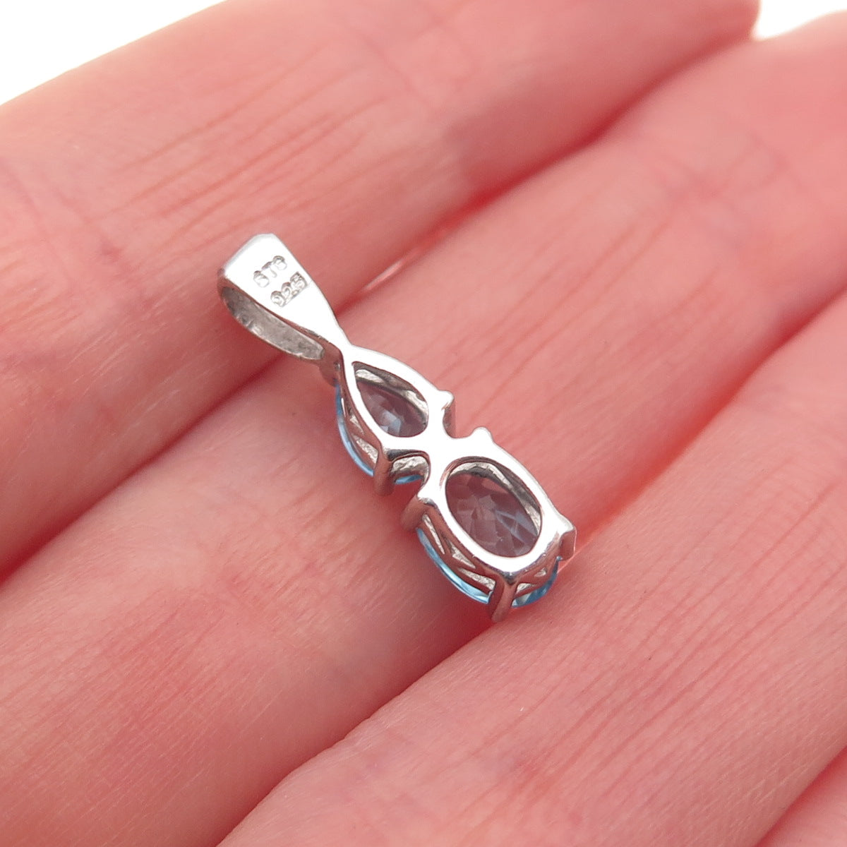 Chuck Clemency 925 Sterling Silver Real Oval & Pear-Cut Blue Topaz Mini Pendant
