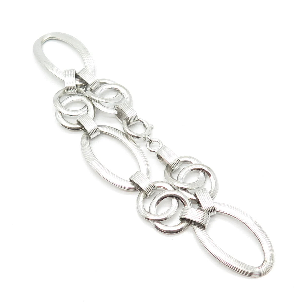 925 Sterling Silver Vintage Interlocked Rolo & Oval Link Bracelet 7.5"