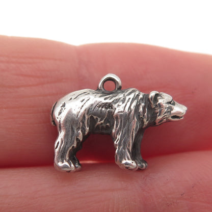 925 Sterling Silver Vintage Bear Oxidized 3D Mini Charm Pendant
