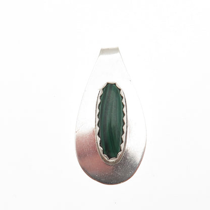 Old Pawn 925 Sterling Silver Vintage Southwestern Malachite Tribal Slide Pendant