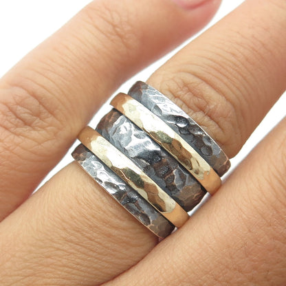925 Sterling Silver Vintage 2-Tone Oxidized Hammered Rotating Ring Size 6