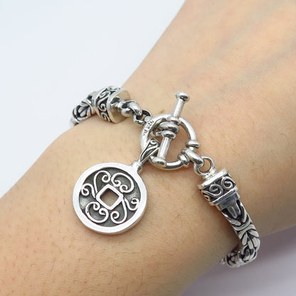 925 Sterling Silver Vintage Square Byzantine Link Bracelet 7"