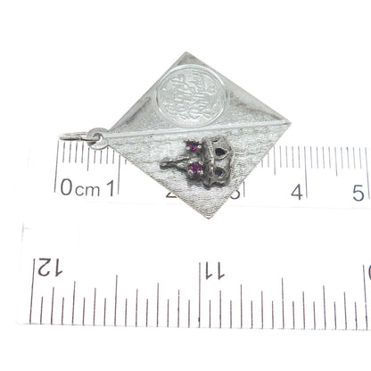 ART'S ELEGANCE 925 Sterling Silver Vintage Rhinestone Happy Birthday Pendant