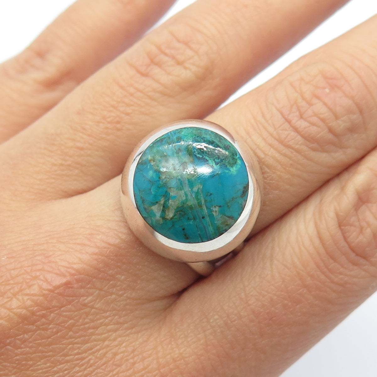 950 Silver Vintage Real Turquoise Gemstone Ring Size 9.25