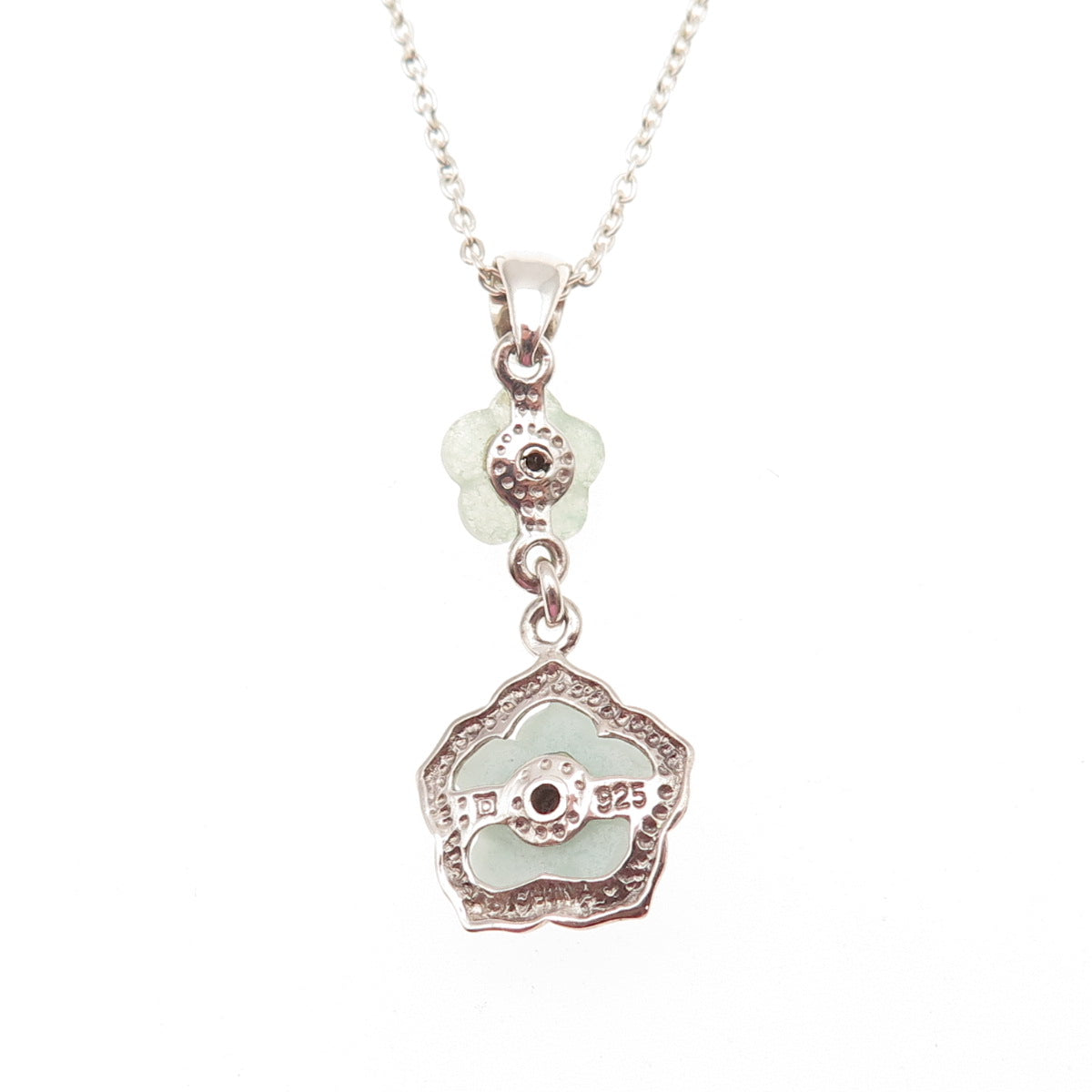 925 Sterling Silver Real Milky Aquamarine Floral Cable Chain Necklace 18"