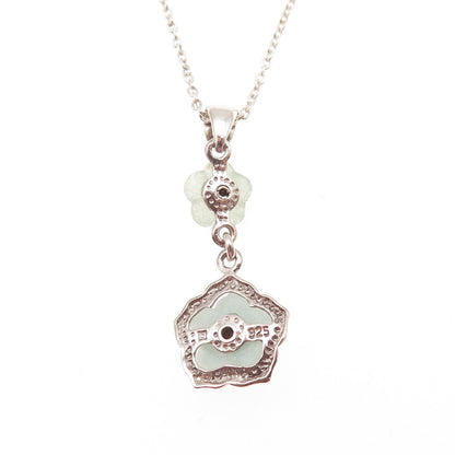 925 Sterling Silver Real Milky Aquamarine Floral Cable Chain Necklace 18"