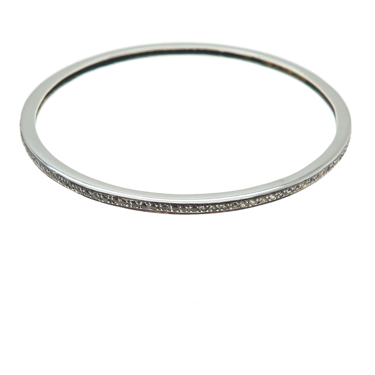 925 Sterling Silver Vintage Real Round-Cut Citrine Bangle Bracelet 8"