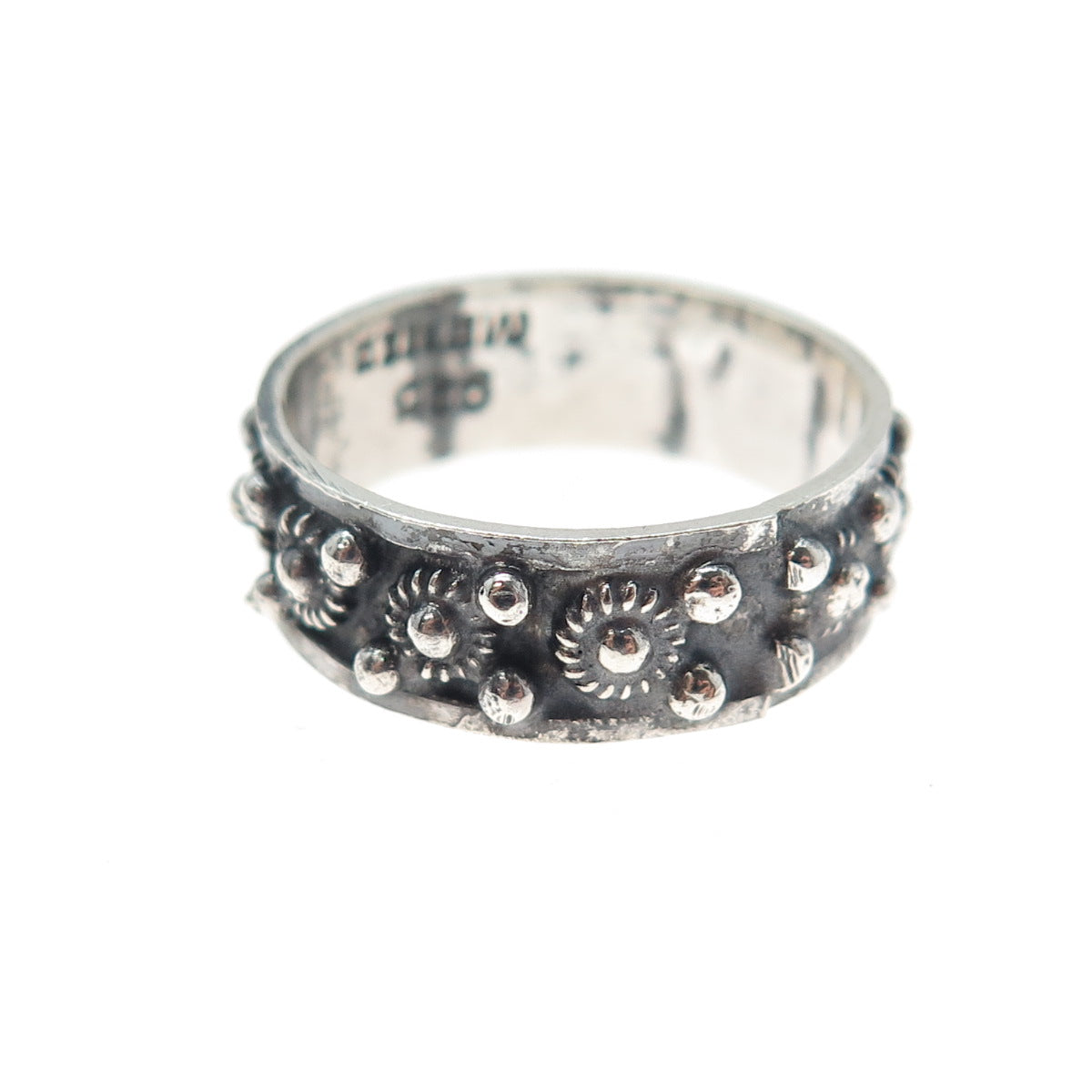925 Sterling Silver Vintage Mexico Cannetille Band Oxidized Ring Size 8.25