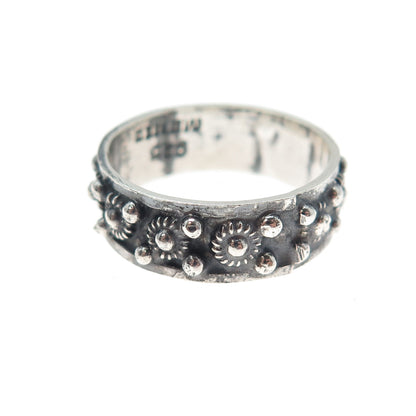925 Sterling Silver Vintage Mexico Cannetille Band Oxidized Ring Size 8.25