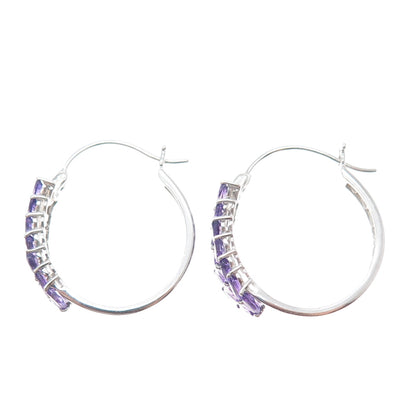 925 Sterling Silver Real Marquise-Cut Amethyst Laurel Hoop Earrings