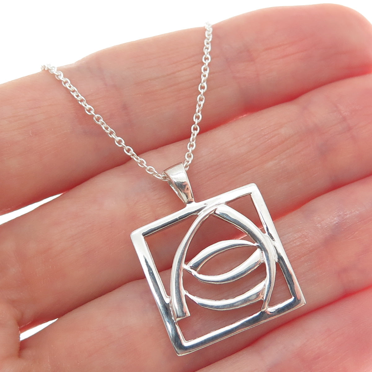 925 Sterling Silver Italy Modernist Square Cable Chain Necklace 18"
