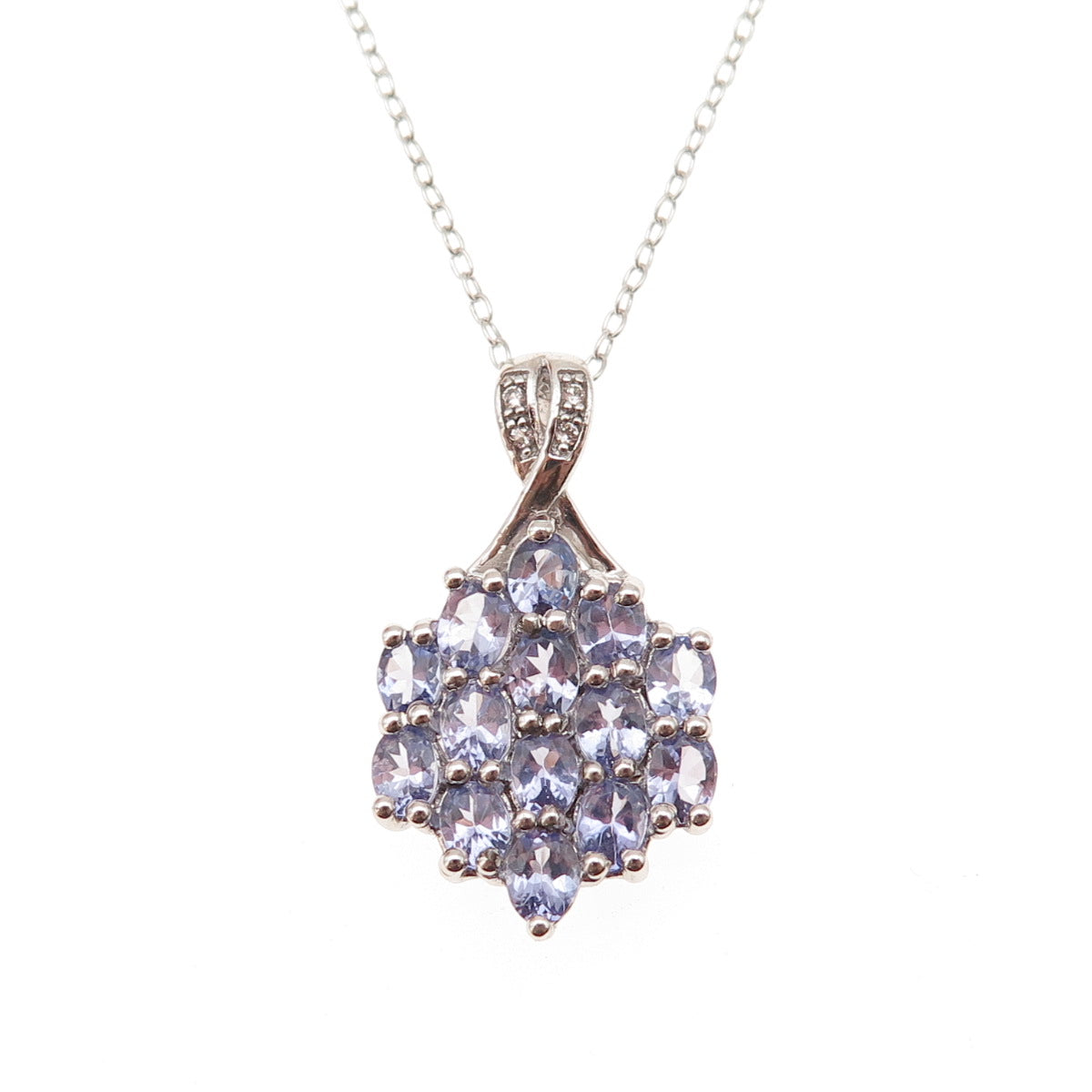 925 Sterling Silver Real Tanzanite & White Topaz Cable Chain Necklace 18"