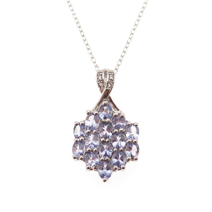 925 Sterling Silver Real Tanzanite & White Topaz Cable Chain Necklace 18"