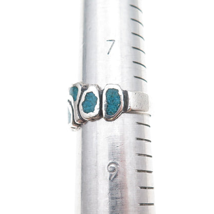Pacific Jewelry Old Pawn 925 Sterling Silver Vintage Turquoise Inlay Ring Size 8