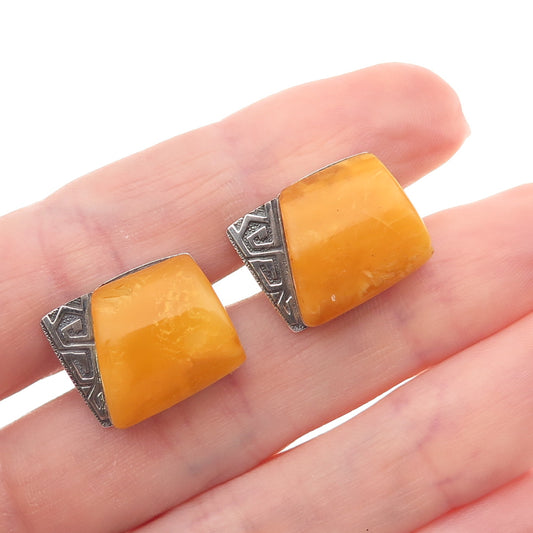 875 Silver Vintage Poland Real Butterscotch Amber Cufflinks