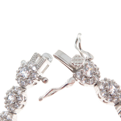 925 Sterling Silver Round-Cut C Z Flower Link Sparkle Bracelet 6.5"
