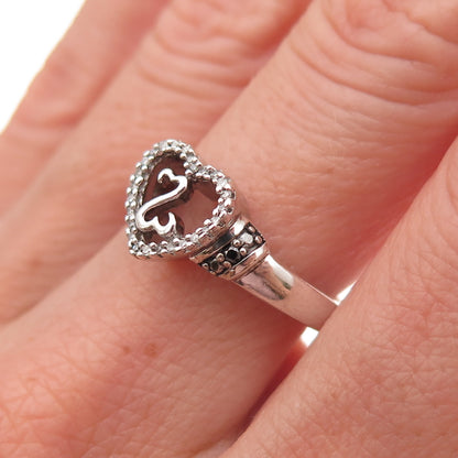 Jane Seymour 925 Sterling Silver Real Round-Cut Diamond Open Heart Ring Size 7