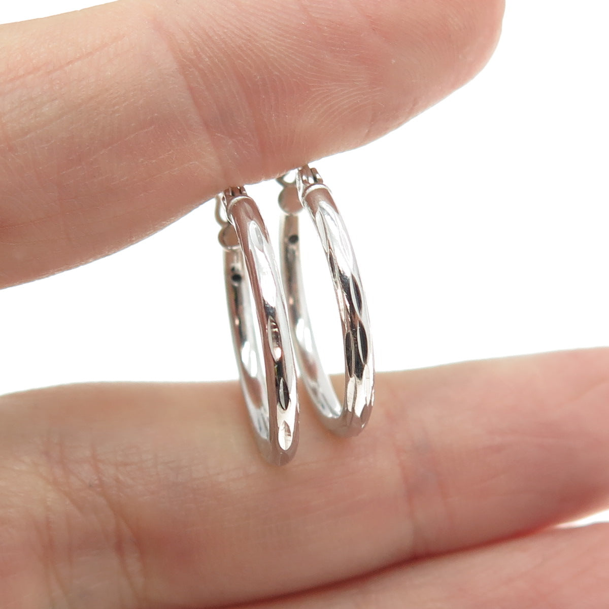 925 Sterling Silver Etched Tube Hoop Earrings