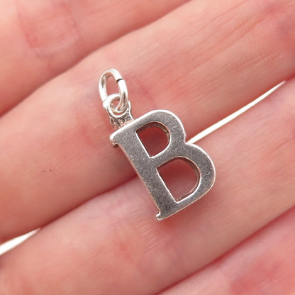 925 Sterling Silver Vintage Letter B Initial Oxidized Charm Pendant