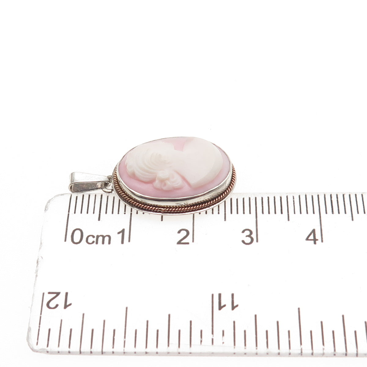 925 Sterling Silver 2-Tone Antique Art Deco Real MOP Carved Lady Cameo Pendant