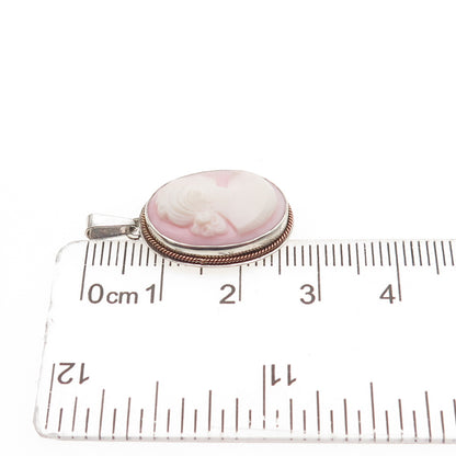 925 Sterling Silver 2-Tone Antique Art Deco Real MOP Carved Lady Cameo Pendant