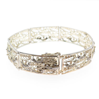 800 Silver Gold Plated Antique Art Deco Real Marcasite Filigree Bracelet 7.25"
