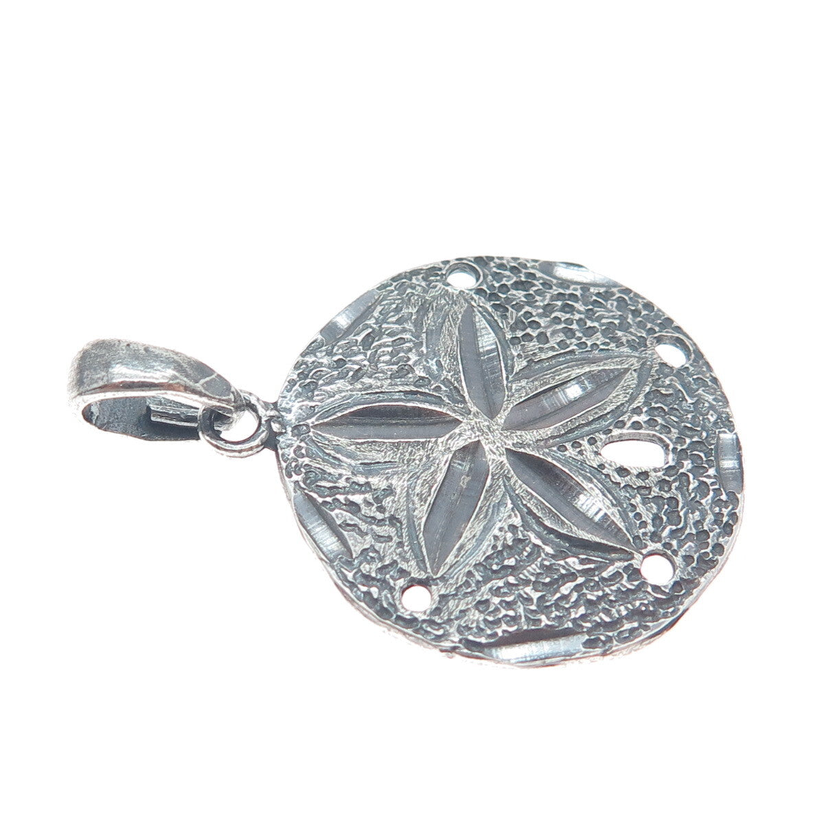 925 Sterling Silver Vintage Sand Dollar Oxidized Round Pendant