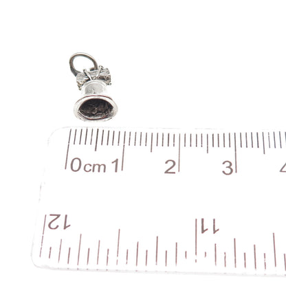 925 Sterling Silver Vintage Liberty Bell Oxidized 3D Mini Charm Pendant