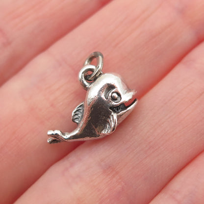 BEAU 925 Sterling Silver Vintage Friendly Dolphin 3D Mini Charm Pendant