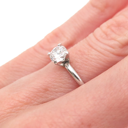 925 Sterling Silver Vintage Round-Cut C Z Engagement Ring Size 5.75