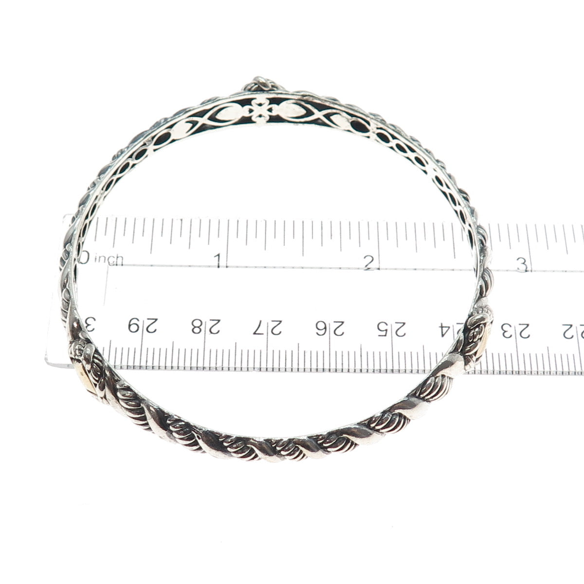 JAI by John Hardy 14K Gold 925 Sterling Silver Bangle Bracelet 8"
