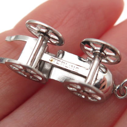 925 Sterling Silver Antique Art Deco Carriage Movable 3D Mini Charm Pendant
