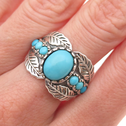 925 Sterling Silver Real Sleeping Beauty Turquoise Floral Ring Size 8.25