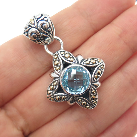 Samuel Benham 925 Sterling Silver 18K Gold Vintage Real Blue Topaz Star Pendant