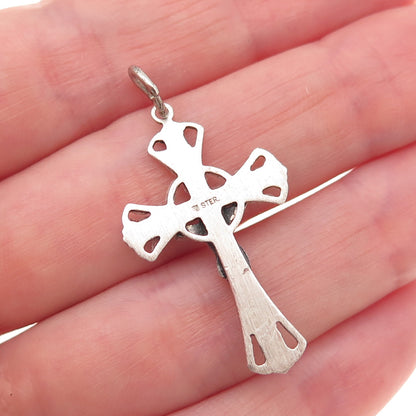 925 Sterling Silver Vintage Crucifix Cross Religious Oxidized Charm Pendant