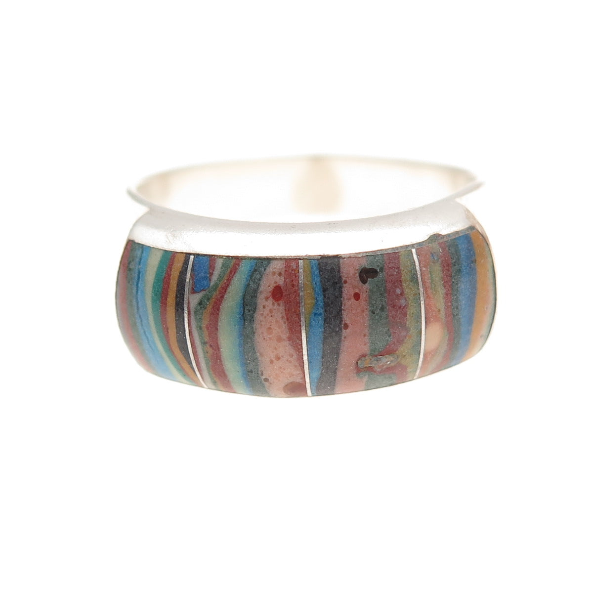 Jay King Desert Rose Sterling Silver Vintage Real Rainbow Calsilica Ring Size 8