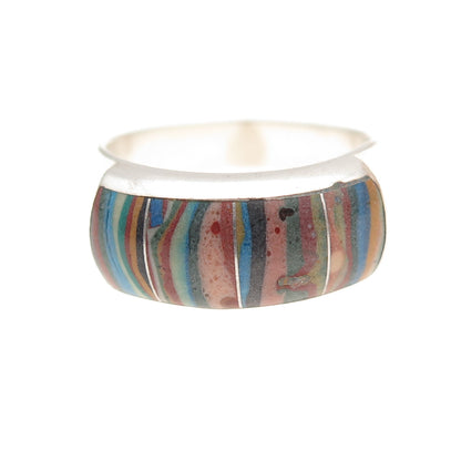 Jay King Desert Rose Sterling Silver Vintage Real Rainbow Calsilica Ring Size 8