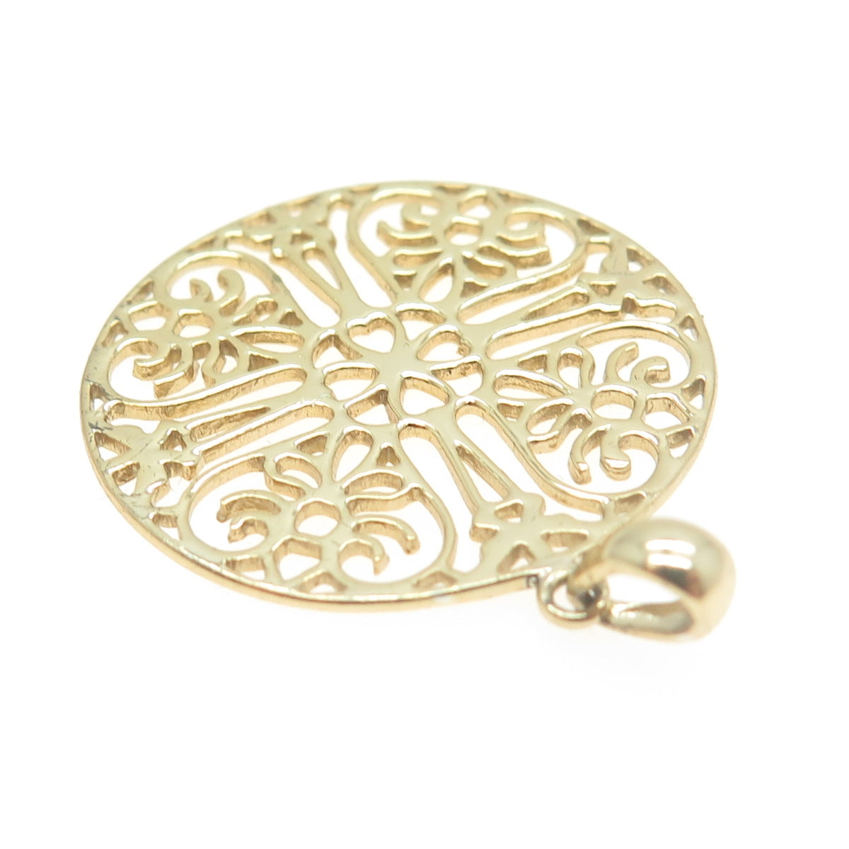 925 Sterling Silver Gold Plated Ornate Heart Round Pendant