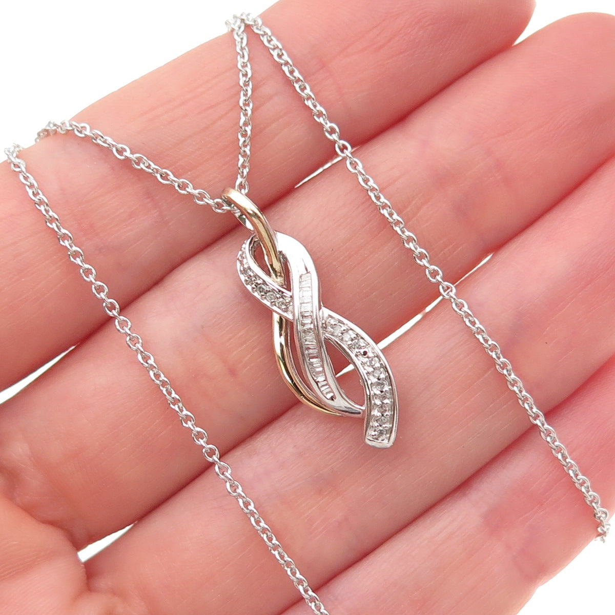 Sun 925 Sterling Silver 14K Gold Real Diamond Infinity Cable Chain Necklace 16"