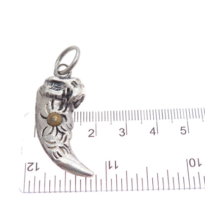 925 Sterling Silver 2-Tone Vintage Tribal Claw Amulet Oxidized Charm Pendant