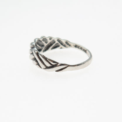 925 Sterling Silver Vintage 1987 Modernist Ribbed Oxidized Ring Size 7.5