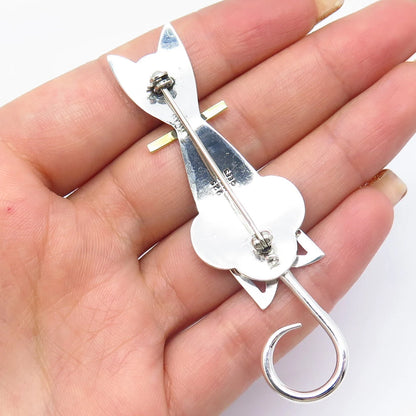 925 Sterling Silver 3-Tone Vintage Mexico Cat Pin Brooch