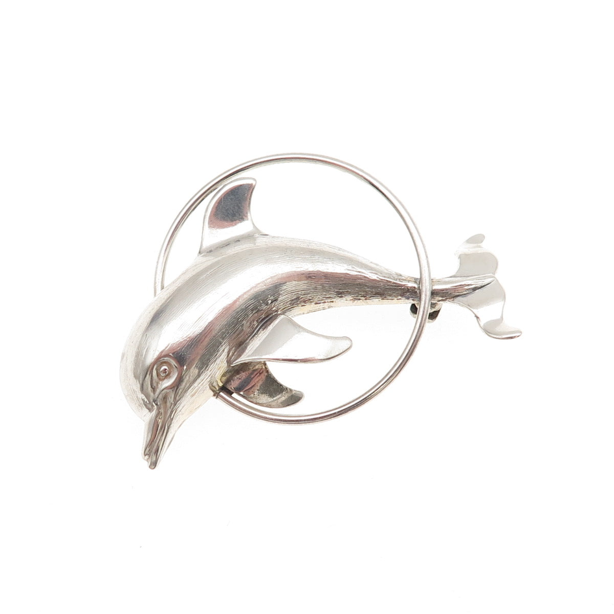 Beau 925 Sterling Silver Vintage Dolphin Oxidized Pin Brooch