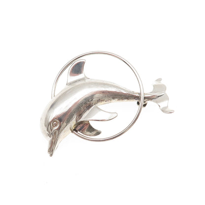 Beau 925 Sterling Silver Vintage Dolphin Oxidized Pin Brooch