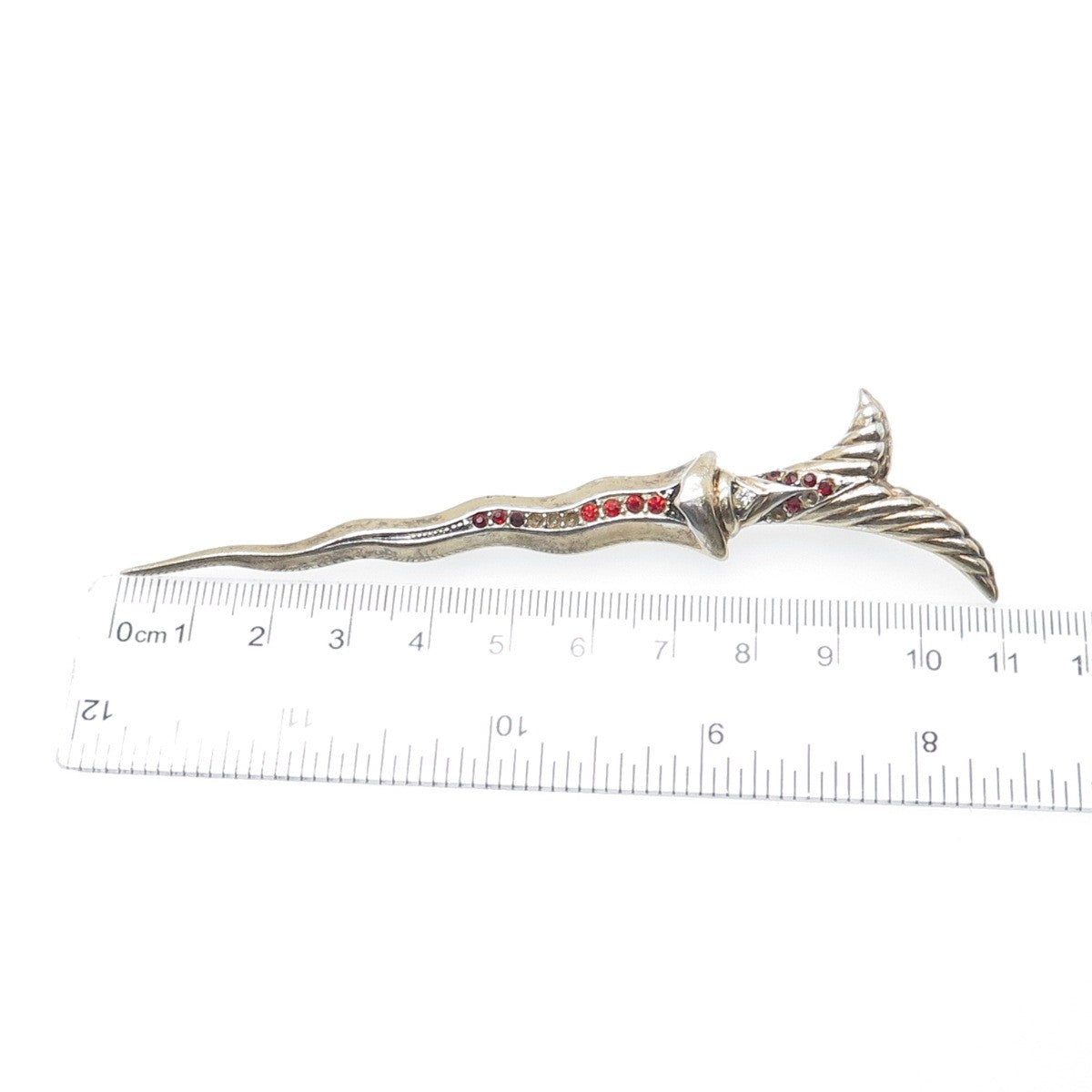 925 Sterling Gold Plated Vintage Rhinestone Sword Pin Brooch (missing 5 stones)