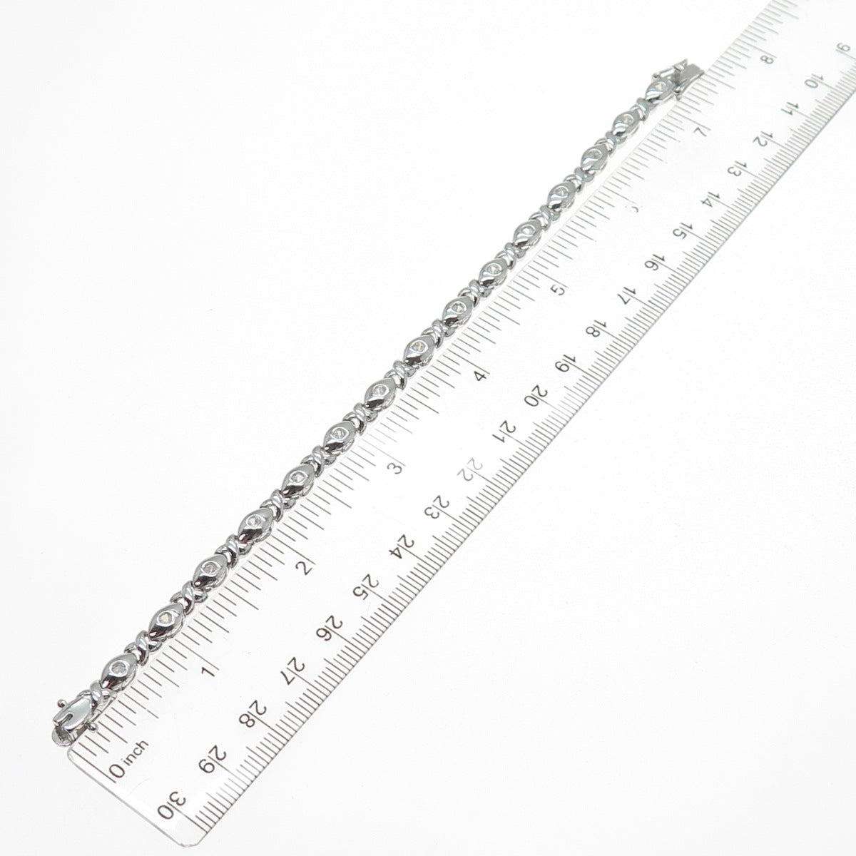 925 Sterling Silver Round-Cut C Z Puffy XO Hugs & Kisses Link Bracelet 7"