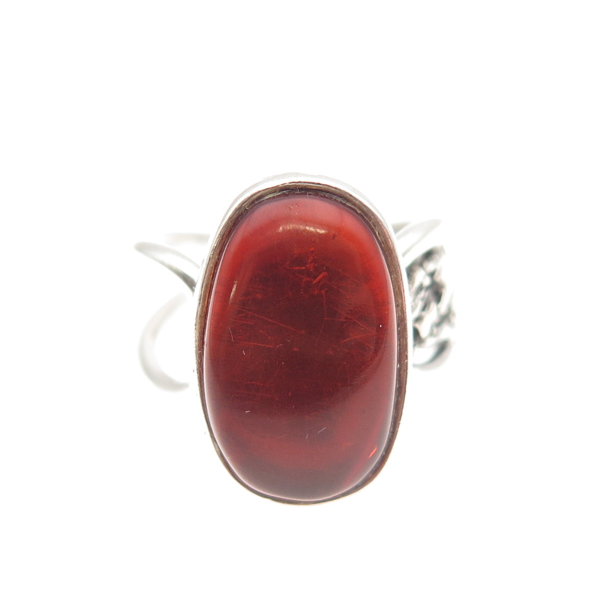 925 Sterling Silver Vintage Real Amber Modernist Oxidized Ring Size 6.5
