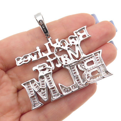 925 Sterling Silver Round & Emerald-Cut C Z Black Lives Matter Pendant