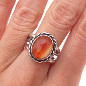 Old Pawn 925 Sterling Silver Vintage Southwestern Agate Oxidized Ring Size 7.5