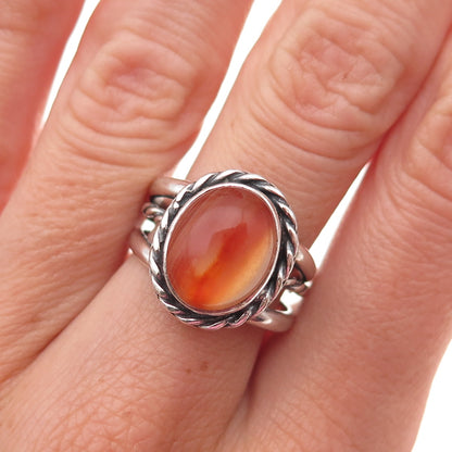 Old Pawn 925 Sterling Silver Vintage Southwestern Agate Oxidized Ring Size 7.5